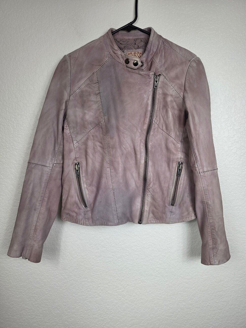 Free People Genuine Lamb Lavender Leather Moto Jacket Size 6